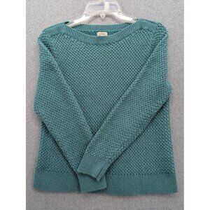 LL Bean Sweater Womens Large Petite Teal Cotton Textured Knit Pullover Classic